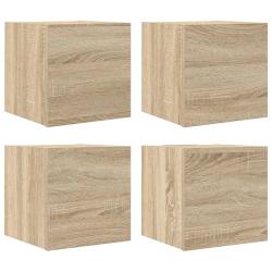 Lot de 4 meubles TV muraux pratiques tendance 30,5 x 30 x 30 cm en bois d'ing&eacute;nierie ch&ecirc;ne sonoma 0