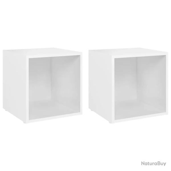 Lot de 2 meubles TV tendance pratique 37 x 35 x 37 cm en bois d'ing�nierie blanc 02_0047856