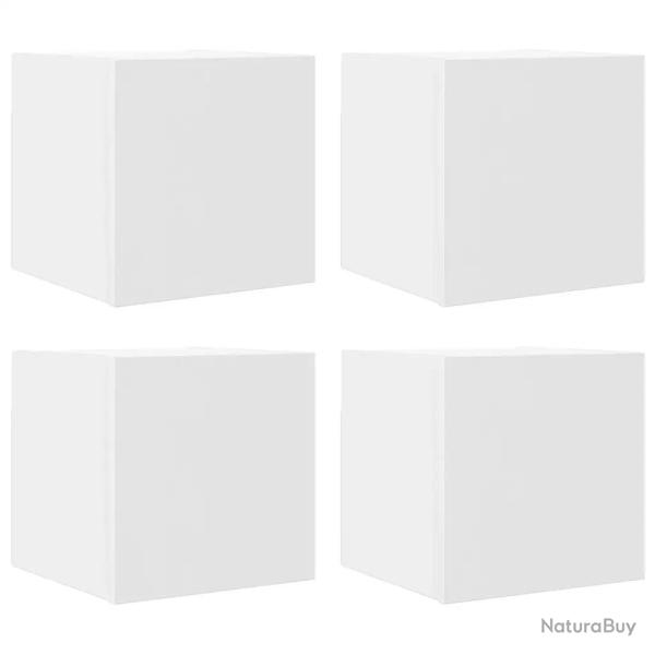 Lot de 4 meubles TV muraux design tendance pratique 30,5 x 30 x 30 cm en bois d'ing�nierie blanc 02