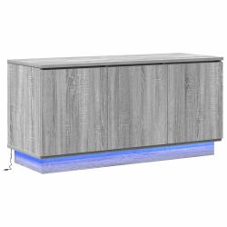 Meuble TV moderne avec &eacute;clairage LED rangement 100 x 38 x 49 cm en bois d'ing&eacute;nierie gris sonoma 02