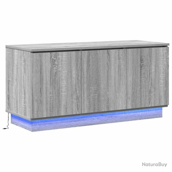 Meuble TV moderne avec �clairage LED rangement 100 x 38 x 49 cm en bois d'ing�nierie gris sonoma 02
