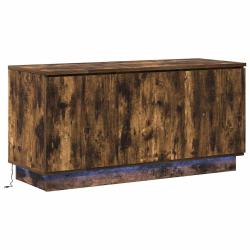 Meuble TV rectangulaire moderne rangement pratique 100 x 38 x 49 cm en bois d'ing&eacute;nierie ch&ecirc;ne fum&eacute;