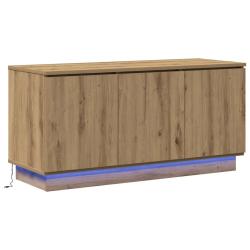 Meuble TV rectangulaire moderne avec &eacute;clairage LED 100 x 38 x 49 cm en bois d'ing&eacute;nierie ch&ecirc;ne arti