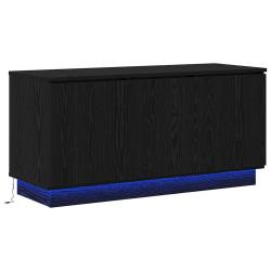 Meuble TV moderne avec &eacute;clairage LED rangement 100 x 38 x 49 cm en bois d'ing&eacute;nierie noir 02_0052202