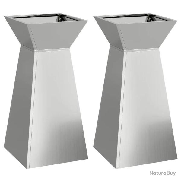 Lot de 2 jardini�res pilier ext�rieur 35 x 35 x 73 cm style contemporain durable en m�tal argent 02
