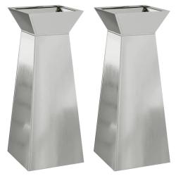 Lot de 2 jardini&egrave;res &agrave; pilier design moderne ext&eacute;rieur 40 x 40 x 100 cm en mat&eacute;riaux durables argen