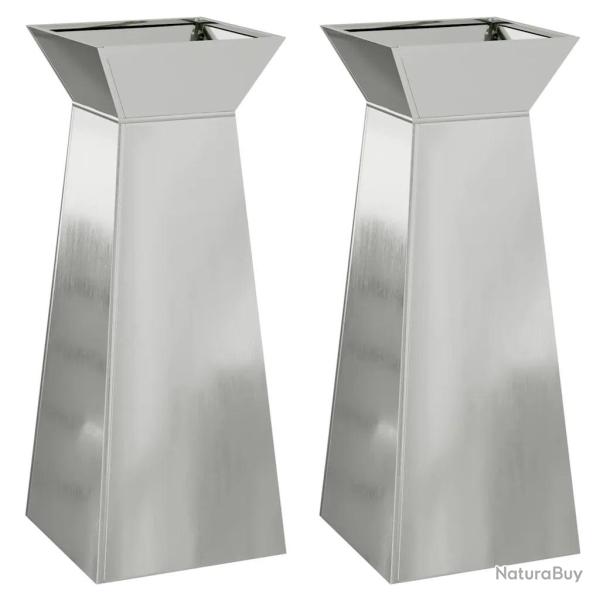 Lot de 2 jardini�res � pilier design moderne ext�rieur 40 x 40 x 100 cm en mat�riaux durables argen