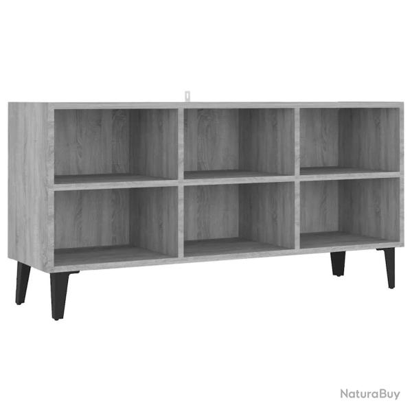 Meuble TV avec pieds en m�tal 103,5 x 30 x 50 cm nombreux compartiments style moderne en bois d'ing