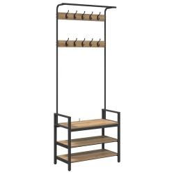 Porte-manteau rectangulaire moderne avec &eacute;tag&egrave;re rangement 75 x 34 x 184 cm en bois d'ing&eacute;nierie ch