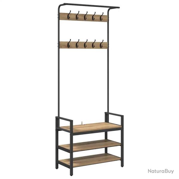 Porte-manteau rectangulaire moderne avec �tag�re rangement 75 x 34 x 184 cm en bois d'ing�nierie ch