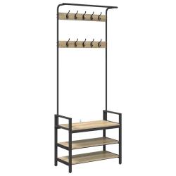 Porte-manteau rectangle contemporain entr&eacute;e rangement pratique 75 x 34 x 184 cm en bois d'ing&eacute;nieri