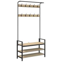 Porte-manteau rectangulaire avec rangement 95 x 34 x 184 cm design contemporain entr&eacute;e en bois d'in