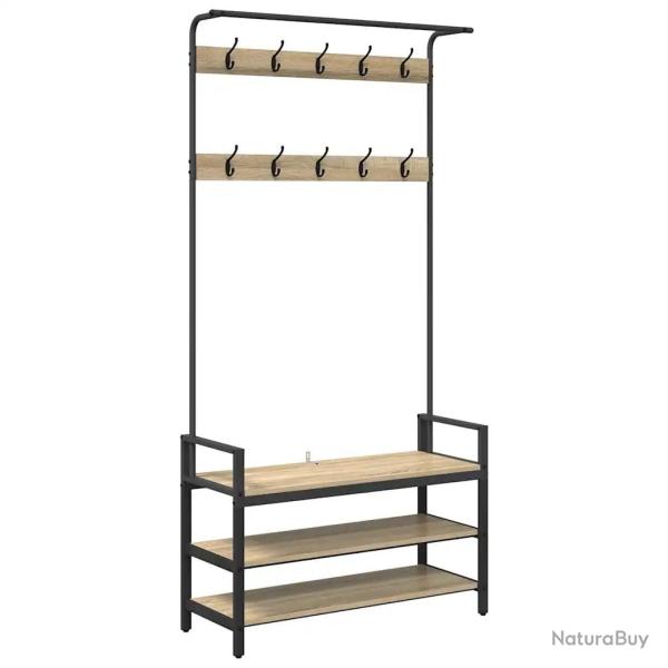 Porte-manteau rectangulaire avec rangement 95 x 34 x 184 cm design contemporain entr�e en bois d'in