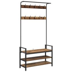 Porte-manteau rectangulaire avec rangement int&eacute;gr&eacute; 95 x 34 x 184 cm style contemporain en bois anci