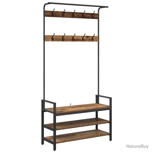 Porte-manteau rectangulaire avec rangement int�gr� 95 x 34 x 184 cm style contemporain en bois anci