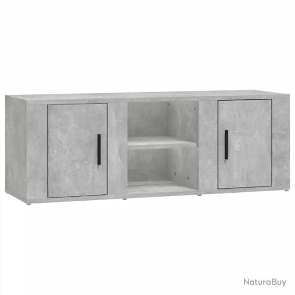 Meuble TV moderne rangement spacieux 100 x 31 x 35 cm en bois d'ing�nierie gris b�ton 02_0048395