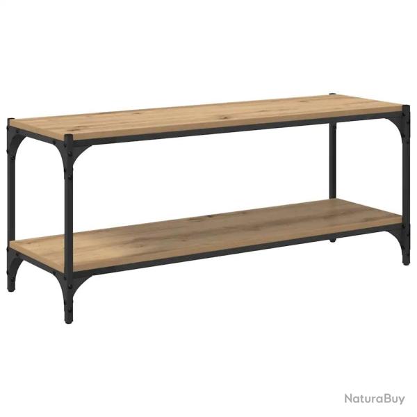 Meuble TV rectangulaire rustique grand espace de stockage 100 x 33 x 41 cm en bois ch�ne artisanal