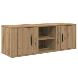 Meuble TV rectangulaire moderne avec rangement pratique salon 100 x 31,5 x 35 cm en bois ch&ecirc;ne arti