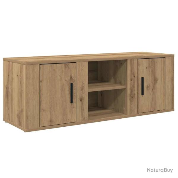 Meuble TV rectangulaire moderne avec rangement pratique salon 100 x 31,5 x 35 cm en bois ch�ne arti
