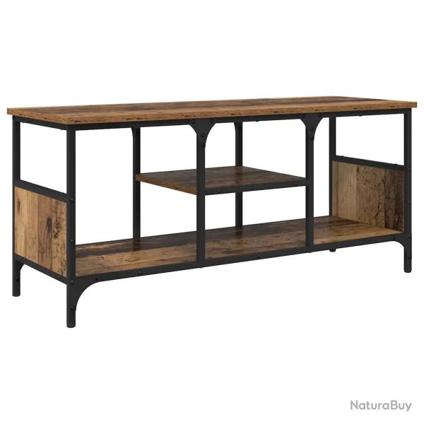 Meuble TV rectangulaire rustique avec �tag�res 100 x 35 x 45 cm en bois ancien 02_0052725