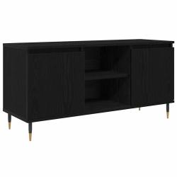 Meuble TV moderne &eacute;pur&eacute; salon 104 x 35 x 50 cm rangement pratique en bois d'ing&eacute;nierie ch&ecirc;ne noir 0