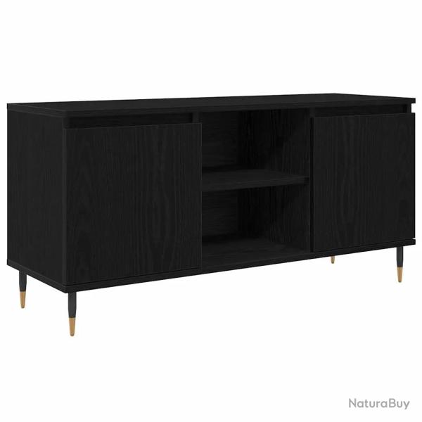 Meuble TV moderne �pur� salon 104 x 35 x 50 cm rangement pratique en bois d'ing�nierie ch�ne noir 0