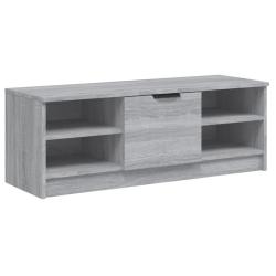 Meuble TV classique avec rangement espace organis&eacute; 102 x 35 x 36 cm en bois d'ing&eacute;nierie gris 02_00