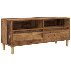 Meuble TV rectangulaire rustique avec tiroirs et &eacute;tag&egrave;res salon 100 x 34 x 44 cm en bois d'ing&eacute;nier