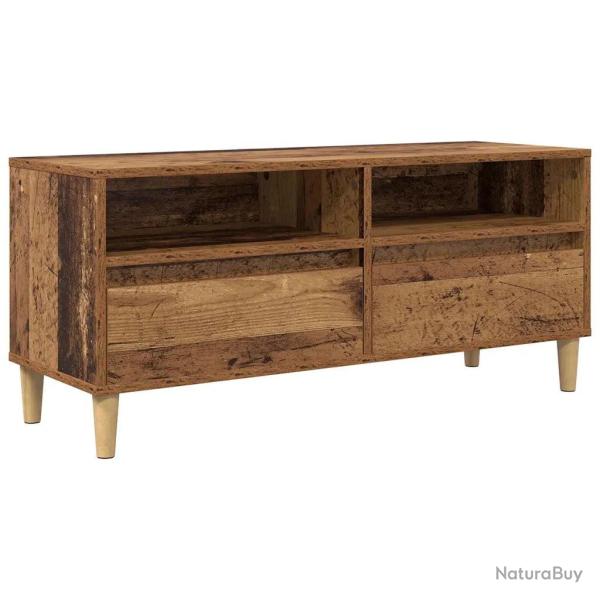 Meuble TV rectangulaire rustique avec tiroirs et �tag�res salon 100 x 34 x 44 cm en bois d'ing�nier