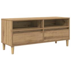 Meuble TV rectangulaire avec tiroir pratique 100 x 34,5 x 44,5 cm en bois d'ing&eacute;nierie ch&ecirc;ne artisa