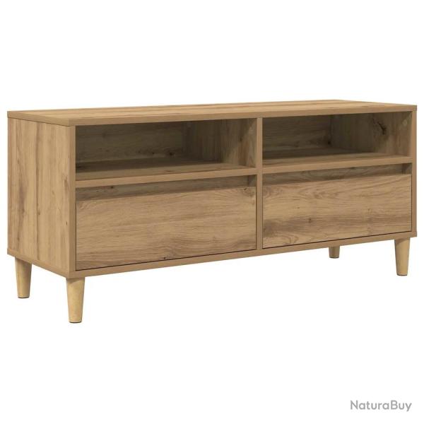 Meuble TV rectangulaire avec tiroir pratique 100 x 34,5 x 44,5 cm en bois d'ing�nierie ch�ne artisa
