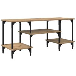 Meuble TV rectangulaire rustique avec rangement 102 x 35 x 45 cm en bois d'ing&eacute;nierie ch&ecirc;ne artisan