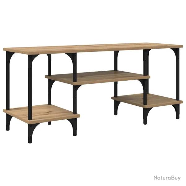Meuble TV rectangulaire rustique avec rangement 102 x 35 x 45 cm en bois d'ing�nierie ch�ne artisan