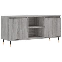 Meuble TV contemporain avec grand espace de rangement 104 x 35 x 50 cm en bois d'ing&eacute;nierie gris 02