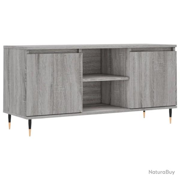 Meuble TV contemporain avec grand espace de rangement 104 x 35 x 50 cm en bois d'ing�nierie gris 02