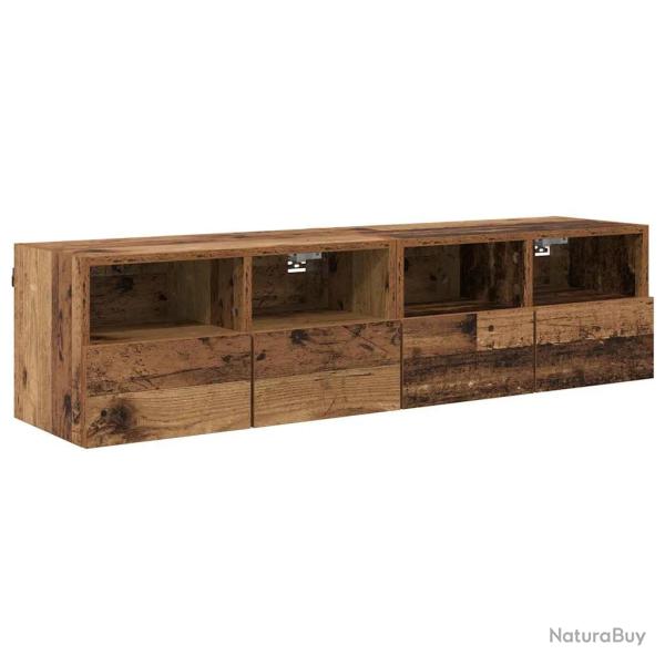 Lot de 2 meubles TV muraux pratiques design minimaliste 60 x 30 x 30 cm en bois d'ing�nierie ancien