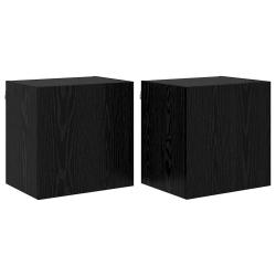 Lot de 2 meubles TV muraux modernes design &eacute;pur&eacute; 40,5 x 30 x 40 cm en bois d'ing&eacute;nierie ch&ecirc;ne noir