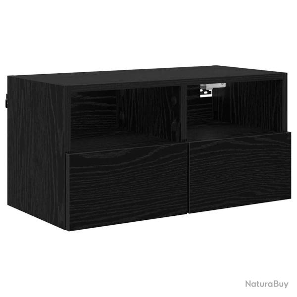 Meuble TV mural design moderne rangement optimis� 60 x 30 x 30 cm en bois d'ing�nierie noir 02_0052