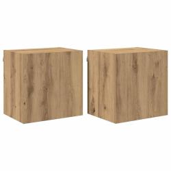 Lot de 2 meubles TV muraux modernes 40,5 x 30 x 40 cm rangement pratique style &eacute;pur&eacute; en bois d'ing&eacute;