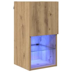 Meuble TV mural moderne 30,5 x 30 x 60 cm avec &eacute;clairage LED ambiance cosy en bois d'ing&eacute;nierie ch&ecirc;