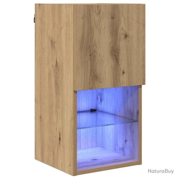 Meuble TV mural moderne 30,5 x 30 x 60 cm avec �clairage LED ambiance cosy en bois d'ing�nierie ch�
