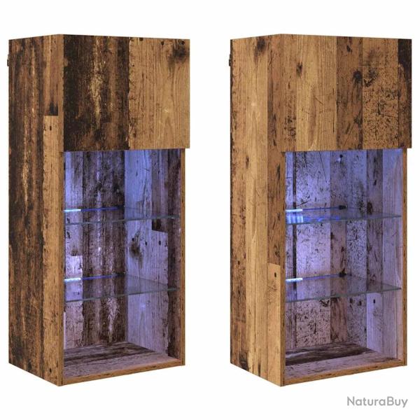 Lot de 2 meubles TV muraux modernes avec �tag�res pratiques 40,5 x 30 x 90 cm en bois d'ing�nierie