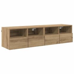 Lot de 2 meubles TV muraux design minimaliste rangement 60 x 30 x 30 cm en bois d'ing&eacute;nierie ch&ecirc;ne