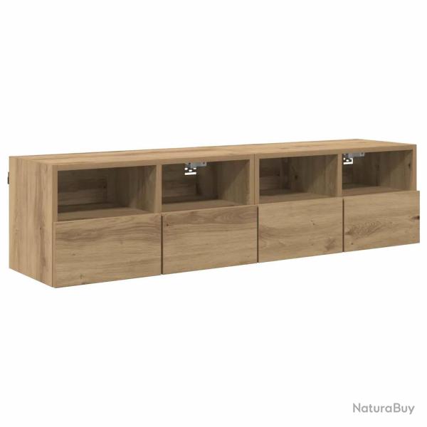 Lot de 2 meubles TV muraux design minimaliste rangement 60 x 30 x 30 cm en bois d'ing�nierie ch�ne