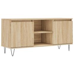 Meuble TV avec rangement et plateau stable 104 x 35 x 50 cm style contemporain en bois d'ing&eacute;nierie