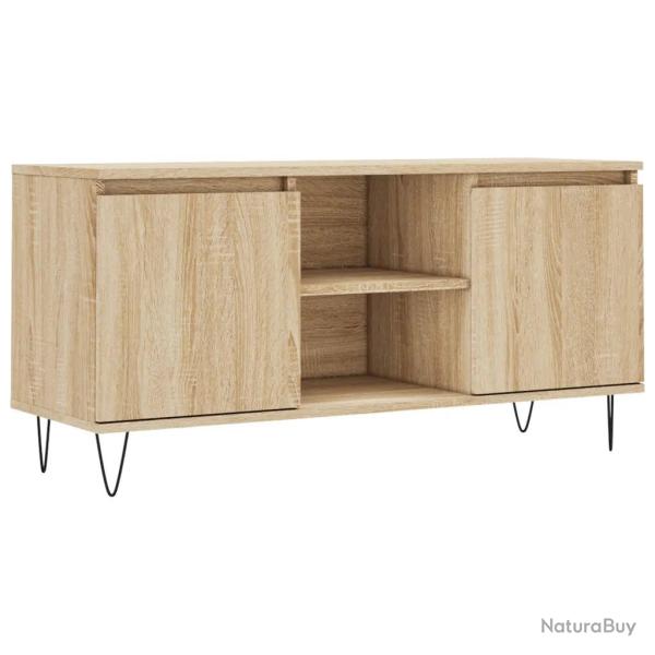 Meuble TV avec rangement et plateau stable 104 x 35 x 50 cm style contemporain en bois d'ing�nierie
