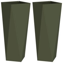 Lot de 2 jardini&egrave;res modernes 30 x 30 x 75 cm ext&eacute;rieur pratiques design chic en acier vert olive 0