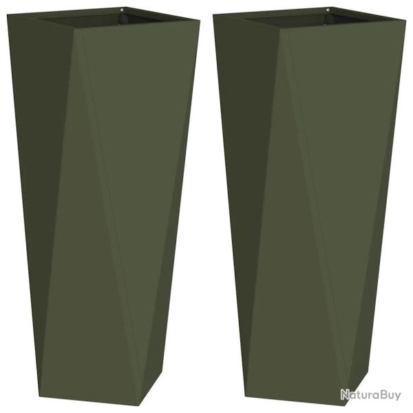 Lot de 2 jardini�res modernes 30 x 30 x 75 cm ext�rieur pratiques design chic en acier vert olive 0