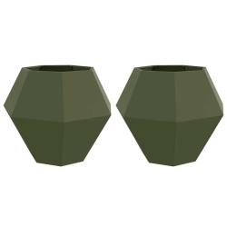 Lot de 2 jardini&egrave;res rectangulaires design ext&eacute;rieur 100 x 100 x 80 cm en acier vert olive 02_00530