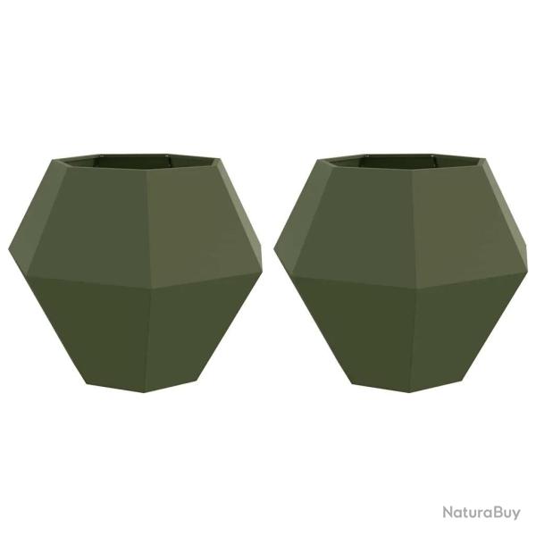 Lot de 2 jardini�res rectangulaires design ext�rieur 100 x 100 x 80 cm en acier vert olive 02_00530